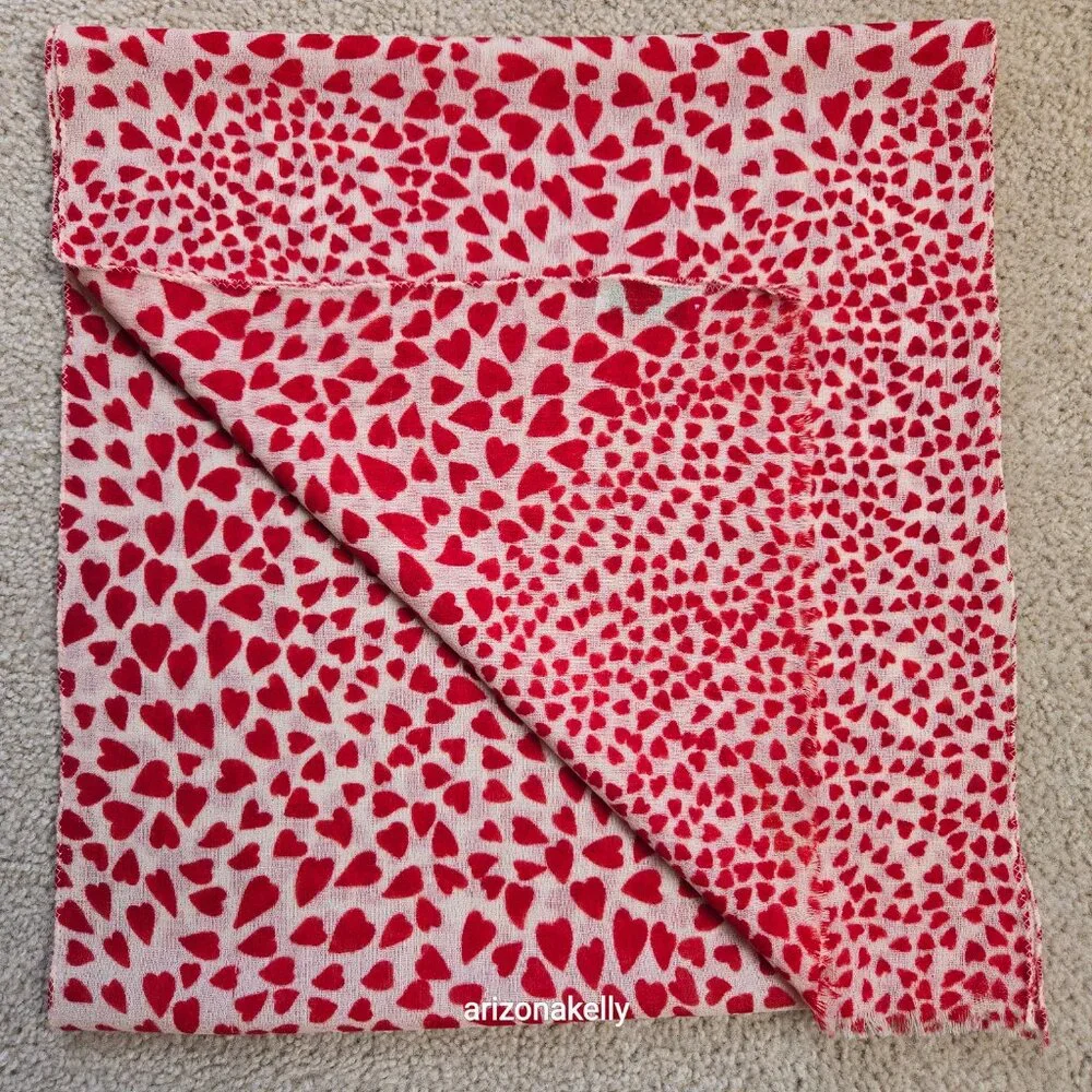 100% Wool Oblong Scarf With Heart Design